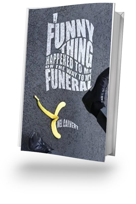 A book cover with a banana peel and the words " funny thing happened to my funeral ".