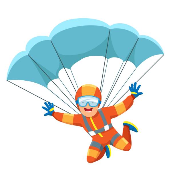 A person in orange and blue is parachuting